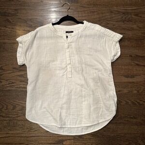 Quince Women Organic Cotton Gauze Roll Sleeve Shirt White Sleeved Top M